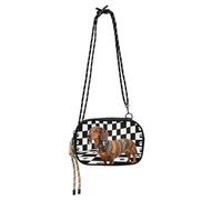Amooorous Borsa a tracolla in stile tribale bassotto nero bianco a scacchi piccola per le donne Comfort con slot per carte di credito borsa per telefono cellulare Walk the dog bolsas elegantes para