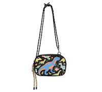Amooorous Borsa a tracolla nera con dinosauri colorati del fumetto per la moda delle donne con slot per carte di credito sopra la borsa a tracolla data bolsos economicos para dama