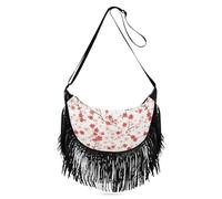 Amooorous Borsa a tracolla piccola da donna, con frange, colore rosso e fiore e bianco, borsa a tracolla elegante da viaggio, borsa a tracolla da donna, di medie dimensioni con (prop2)