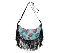 Amooorous Borsa a tracolla piccola da donna, con frange, con fragole, turchese e corallo, borsa a tracolla singola da donna alla moda con (prop2)