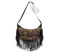Amooorous Borsa a tracolla piccola da donna nera e dorata con motivo irregolare con frange Borsa a tracolla media con (prop2)