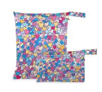 Amooorous Borsa bagnata colorata con cuori di San Valentino con cerniera, confezione da 2 elementi essenziali da viaggio per bambino con manici per spiaggia, viaggio