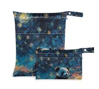Amooorous Borsa bagnata con cerniera Panda sotto un cielo stellato, confezione da 2 accessori da viaggio per bambini con manico per bagno, bagno