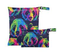 Amooorous Borsa bagnata per pannolini con cerniera a forma di panda di colore fluorescente, confezione da 2 pezzi, con manici per spiaggia, piscina, Colore fluorescente silhouette panda, 1 size,