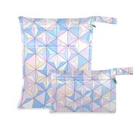 Amooorous Borsa bagnata piatta con monogramma geometrico con cerniera per bambini, confezione da 2 borse per pannolini, oggetti essenziali con manici per il bagno, la spiaggia