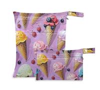 Amooorous Borsa con cerniera per gelato con cartoni animati per il nuoto, confezione da 2 elementi essenziali da viaggio per bambini, con manici per palestra, spiaggia