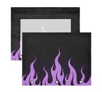 Amooorous Borsa cosmetica multiuso con 3 fori per raccoglitori a 3 anelli, confezione da 2 articoli scolastici per studenti nero fluorescente viola fiamma fredda