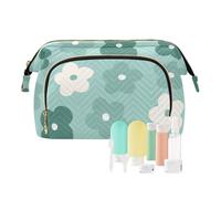 Amooorous Borsa cosmetica portatile per cosmetici con fiori verdi carini per la conservazione dei cosmetici, Fiori verdi carini, 1 size