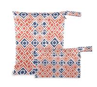 Amooorous Borsa da bagno impermeabile con dadi geometrici piatti arancione blu confezione da 2 elementi essenziali da viaggio per bambino con manici per spiaggia, pannolini per bambini