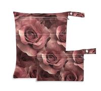 Amooorous Borsa da bagno impermeabile con rose rosse marroni per San Valentino, confezione da 2 sacchetti bagnati per costume da bagno con manici per asilo nido, bagno