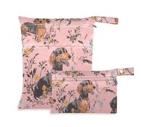 Amooorous Borsa da bagno impermeabile per cani bassotto marrone, confezione da 2 pezzi essenziali da viaggio per bambini, con manici per viaggi, yoga