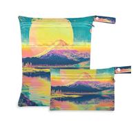 Amooorous Borsa da palestra colorata giapponese Fuji Mountain con cerniera, confezione da 2 pezzi essenziali da viaggio per bambini, con manici per palestra, yoga