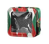 Amooorous Borsa da toilette in pelle trasparente a scacchiera natalizia rossa e verde per la cura della pelle da donna, Scacchiera natalizia rossa e verde, 1 size