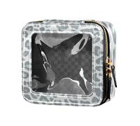 Amooorous Borsa da toilette in pelle trasparente impermeabile con stampa leopardata grigia mini contenitori per trucco per le donne, Stampa leopardata grigia, 1 size