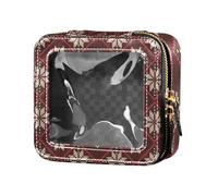 Amooorous Borsa da trucco trasparente con motivo floreale natalizio rosso e bianco per borsa da toilette in pelle borsa organizer per smalto per unghie borsa da viaggio, Fiori natalizi rossi e