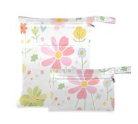 Amooorous Borsa da viaggio colorata con fiori freschi estivi con cerniera, confezione da 2 elementi essenziali da viaggio per bambini, con manici per fare il bagno, la palestra