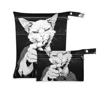 Amooorous Borsa da viaggio con cerniera, motivo: gatto punk, colore nero, confezione da 2, con manici per il bagno, da viaggio