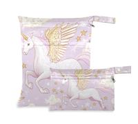 Amooorous Borsa da viaggio lavabile con unicorni romantici viola, confezione da 2 pezzi essenziali da viaggio per bambini, con manici per fare il bagno, fare il bagno