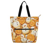 Amooorous Borsa decorativa per bambini, borsa per libri di pianoforte, per ragazzi, ragazze, donne, pupazzi di neve, frutta arancione, robusta borsa della spesa con cerniera per scuola, shopping