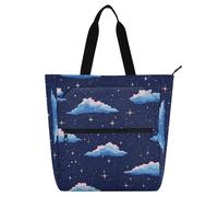 Amooorous Borsa decorativa per bambini carina per bambini ragazzi ragazze, cielo e stelle moderne robuste borse della spesa con cerniera per la scuola shopping viaggi arcobaleno tela para