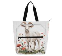 Amooorous Borsa decorativa per bambini per bambini, donne, uomini, cartoni animati carino capra FIORE fungo impermeabile scuola borsa da spiaggia borsa per la spesa con cerniera per college shopping