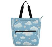 Amooorous Borsa decorativa per bambini per bambini, ragazzi, ragazze, stelle blu e nuvole, impermeabile, con cerniera, per scuola, shopping, viaggi, arcobaleno para guardar libros