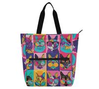 Amooorous Borsa decorativa per bambini per ragazzi ragazze adulti, fresco ritratto di gatto funky robusto resistente borsa tote bag per insegnante borsa per biblioteca per scuola e tempo di gioco