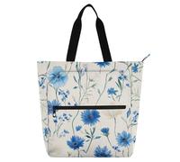 Amooorous Borsa decorativa per bambini, per ragazzi, ragazze, donne, estonia, fiordaliso, fiori di bellezza, blu, impermeabile, riutilizzabile, con tasche con cerniera, per scuola, shopping, generi
