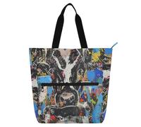 Amooorous Borsa decorativa per bambini per ragazzi ragazze donne, stampa mucca nera borse impermeabili borsa della spesa con cerniera per la scuola shopping viaggio arcobaleno bolsa de tela para