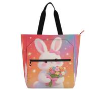 Amooorous Borsa decorativa per libri per bambini, donne e uomini, un simpatico coniglio bianco cartone animato robusto resistente riutilizzabile biblioteca borsa per libri borsa della spesa per la