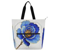 Amooorous Borsa decorativa per libri per bambini, donne, uomini, fiori rosa blu oro impermeabile borsa a tracolla con cerniera per la scuola shopping drogheria arcobaleno bolsa para llevar
