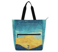 Amooorous Borsa decorativa per libri per bambini, donne, uomini, personaggi con campo di grano, impermeabile, riutilizzabile, borsa da spiaggia con cerniera, per università, shopping, spiaggia