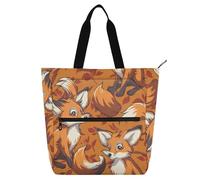 Amooorous Borsa decorativa per libri per bambini, donne, uomini, volpe arancione cartone animato, robusta borsa a tracolla con tasche per scuola, shopping, spiaggia, arcobaleno para libros de lectura