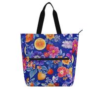 Amooorous Borsa decorativa per libri per bambini e adulti, con frutta fresca di salmonberry blu reale, leggera, riutilizzabile, con cerniera, per scuola, shopping, viaggi, arcobaleno bolsos para