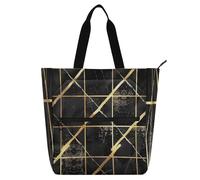 Amooorous Borsa decorativa per libri per bambini e adulti, motivo scozzese nero e oro, con linee geometriche, grande, riutilizzabile, con cerniera, per scuola e tempo di gioco, arcobaleno para llevar