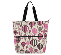 Amooorous Borsa decorativa per libri per bambini e adulti, nera e rosa, per San Valentino, mongolfiera, leggera, con tasche con cerniera, per scuola, shopping, spiaggia, arcobaleno, para guardar