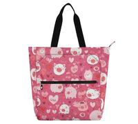 Amooorous Borsa decorativa per libri per bambini e adulti, stile country con maiale, San Valentino, pesca, impermeabile, resistente, per insegnanti, biblioteca, scuola, shopping, generi alimentari