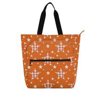 Amooorous Borsa decorativa per libri per bambini per bambini, studenti, adulti, cartone animato arancione a scacchi scozzese stella impermeabile riutilizzabile borsa da spiaggia con cerniera per