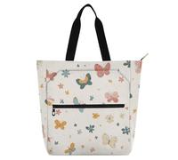 Amooorous Borsa decorativa per libri per bambini per ragazzi ragazze adulti, graziosa farfalla in cartone animato piccoli fiori robusta borsa per la spesa riutilizzabile con cerniera per scuola e