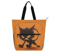 Amooorous Borsa decorativa per libri per bambini per ragazzi ragazze donne, arancione Angry Cat Cartoon Anime borse impermeabili con cerniera per scuola e tempo di gioco arcobaleno para libros de