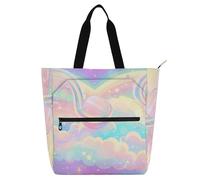 Amooorous Borsa decorativa per libri per bambini per ragazzi ragazze donne, un cielo arcobaleno pastello impermeabile libreria borsa a tracolla con cerniera per scuola shopping spiaggia arcobaleno