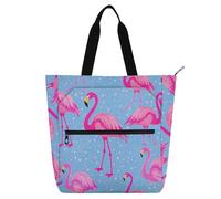 Amooorous Borsa decorativa per libri per bambini, ragazzi e ragazze, borsa della spesa robusta con fenicottero blu finto glitter con cerniera per scuola, shopping, viaggi, arcobaleno per libros de