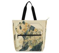 Amooorous Borsa decorativa per libri per bambini, ragazzi e ragazze, collage arte panda spartito musicale beige impermeabile riutilizzabile borsa da spiaggia con cerniera per la scuola shopping