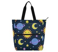 Amooorous Borsa decorativa per libri per bambini, ragazzi e ragazze, con glitter finti con sole e luna, leggera, riutilizzabile, per scuola, shopping, spiaggia, arcobaleno