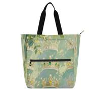 Amooorous Borsa decorativa per libri per bambini, ragazzi e ragazze, verde pietra preziosa corona grande borsa per attività per bambini borsa artistica con cerniera per la scuola shopping viaggi