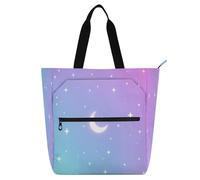 Amooorous Borsa decorativa per libri, per bambini, studenti, adulti, con stelle e luna, con sfumatura grande, riutilizzabile, per scuola, shopping, spesa, arcobaleno