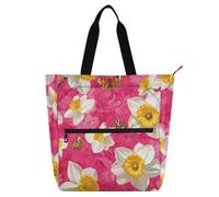 Amooorous Borsa decorativa per libri per ragazzi ragazze adulti, arte narcisi fiore rosa caldo leggero bambino libro tote riutilizzabile borsa della spesa borsa per scuola e tempo di gioco arcobaleno