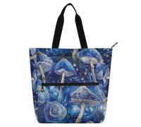 Amooorous Borsa decorativa per libri per ragazzi ragazze adulti, blu fungo lumaca galassia impermeabile riutilizzabile borsa da spiaggia con cerniera per la scuola shopping drogheria arcobaleno tela