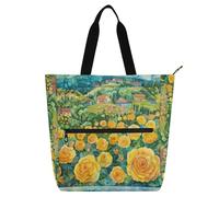 Amooorous Borsa decorativa per libri per ragazzi, ragazze, adulti, un campo di rose gialle, impermeabile, borsa a tracolla con cerniera per scuola, shopping, spiaggia, arcobaleno bolso para libros