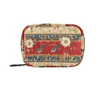 Amooorous Borsa della medicina rossa della striscia di Flowersbirds di stile cinese con scomparti staccabili organizzatore portatile della pillola per la borsa